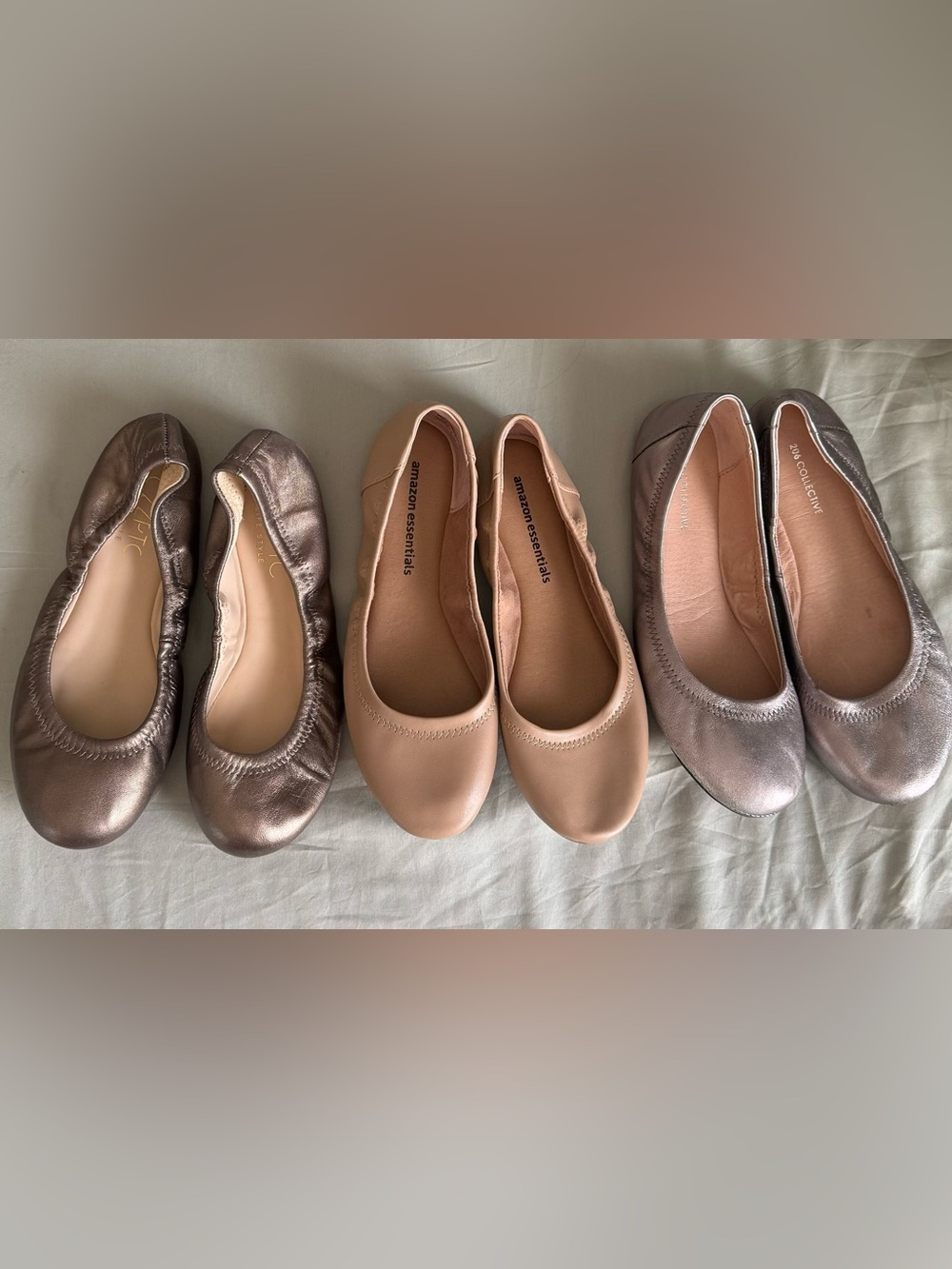 3 Pair Ballet Flats Lot Women’s Size 7 Nude Bronze Pewter